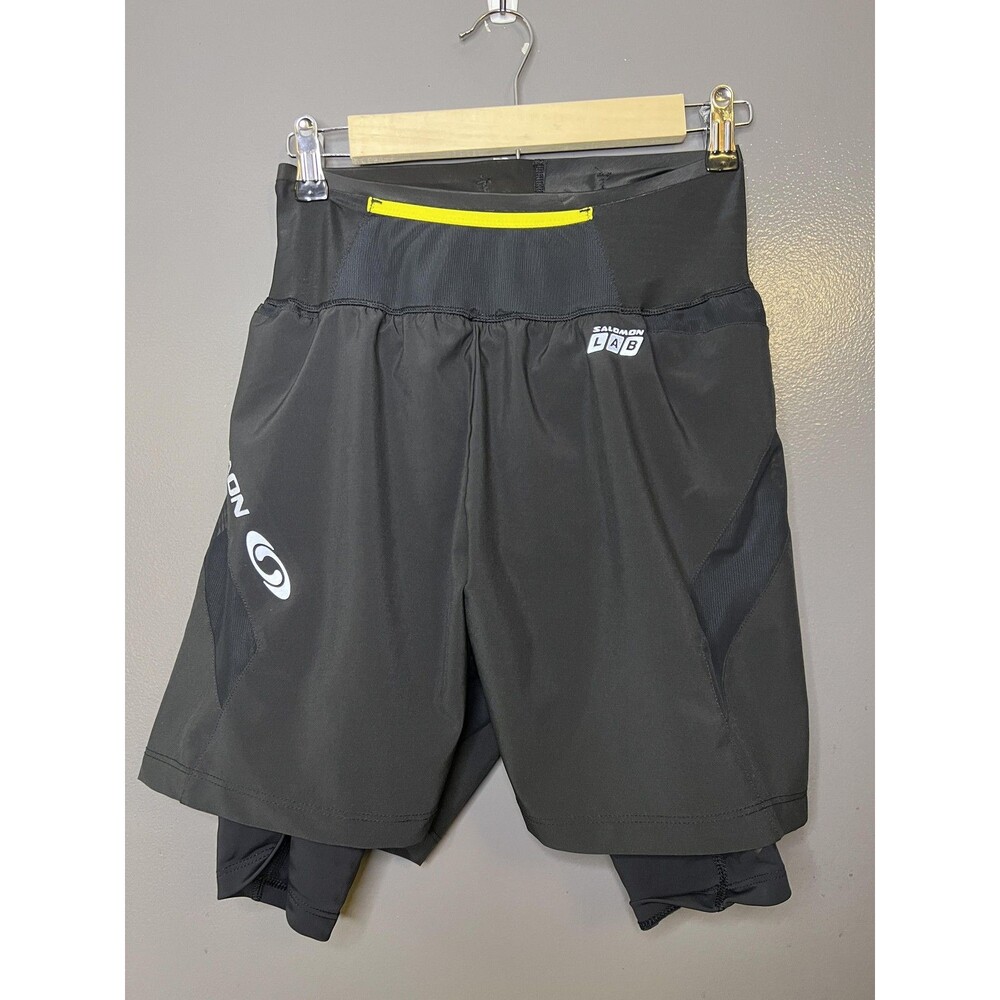 Salomon Lab Shorts Mens Medium Black 2-in-1 Compression Running Pockets 398579